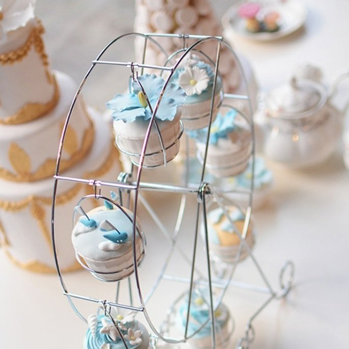 【嚴選SHOP】歐式8杯旋轉摩天輪杯子蛋糕架 婚禮甜品台 纸杯蛋糕展示架 派對蛋糕座 喜慶生日 置物架【K064】-細節圖3