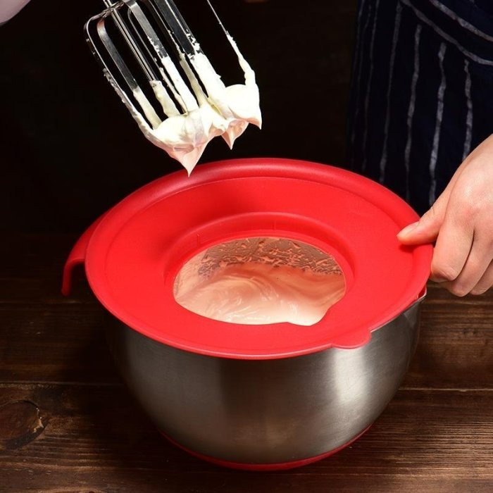 【嚴選SHOP】附防濺蓋+刨絲刀片 多功能打蛋盆套組 矽膠底不鏽鋼打蛋盆 帶手柄 底部防滑 單手打蛋【 K007】-細節圖3