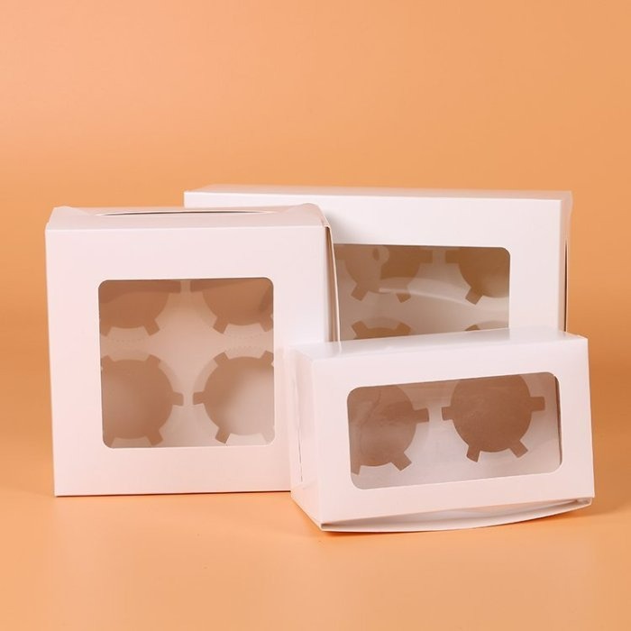 【嚴選shop】2格 開窗牛皮紙方盒 白色紙盒 馬芬瑪芬盒 杯子蛋糕盒 慕斯奶酪盒 展示盒 禮盒 蛋塔盒 【C016】-細節圖2