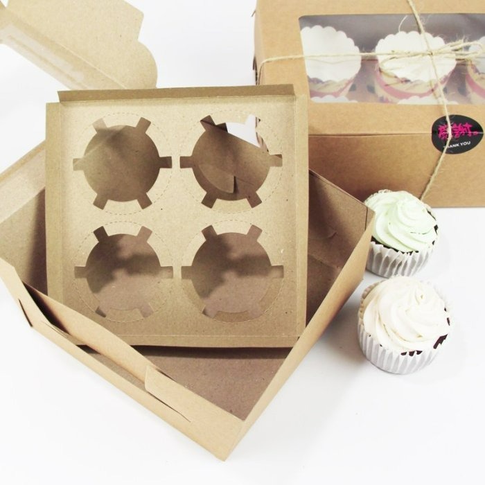 【嚴選shop】2格 開窗牛皮紙方盒 白色紙盒 馬芬瑪芬盒 杯子蛋糕盒 慕斯奶酪盒 展示盒 禮盒 蛋塔盒 【C016】-細節圖4