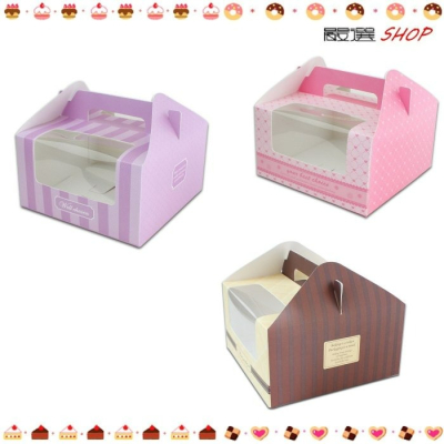 【嚴選SHOP】4格 透明儲窗 三色手提盒 馬芬盒 杯子蛋糕盒 慕斯 奶酪 月餅盒 包裝盒 禮盒 蛋塔盒【C075】