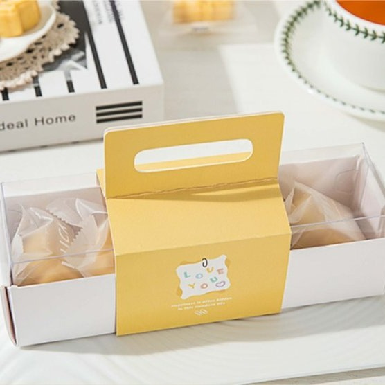 【嚴選SHOP】黃色手提腰帶透明盒 外帶提盒 綠豆糕盒 包裝盒 餅乾糖果紙盒 雪Q餅包裝 牛軋糖盒 蛋黃酥盒【C146】-細節圖2