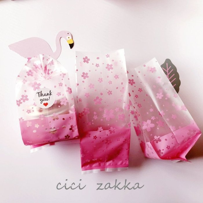 【嚴選SHOP】48入 粉色櫻花半透明磨砂平口袋 加厚款 包裝袋 點心袋 禮品袋 立體袋 餅乾袋 糖果袋【D033】-細節圖3