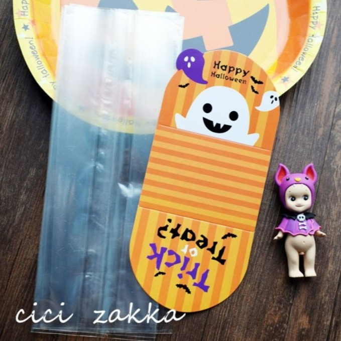 【嚴選SHOP】48入 萬聖節平口袋+紙墊 食品袋 包裝袋點心袋塑料袋 餅乾袋 糖果袋 萬聖節包裝 萬聖節【X063】-細節圖2