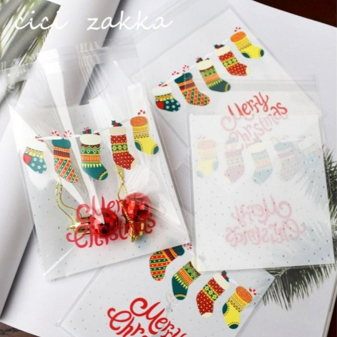 【嚴選SHOP】98入 聖誕襪 opp袋 聖誕禮物袋 自黏袋 透明袋 塑膠包裝袋 餅乾 糖果袋 耶誕交換禮物【X034】-細節圖2