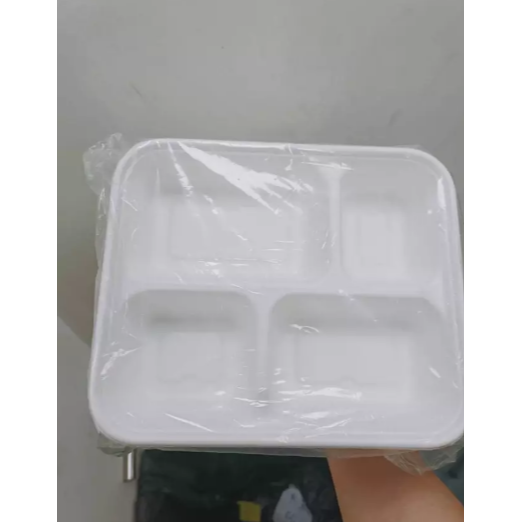 【嚴選SHOP】1入含蓋 日式四格植纖餐盒1380ML 植纖分格餐盤 環保餐盒 一次性餐盤 可降解外帶餐盒【C177】-細節圖2