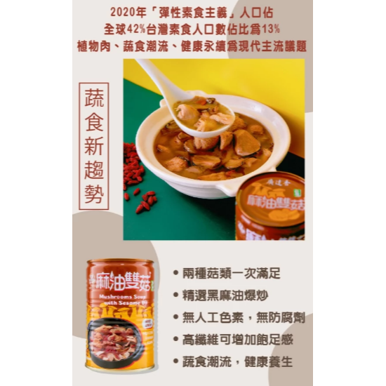 【嚴選SHOP】廣達香 麻油雙菇 400g植物五辛素 蔬食香菇 菇罐頭 麻油香菇 猴頭菇 杏鮑菇【Z420】素食 菇類-細節圖2
