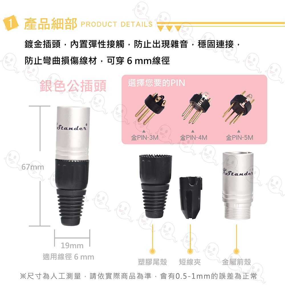 【魔音傳腦】 Stander 卡儂頭 XLR 公插頭 母插頭 插頭 3PIN 黑色 銀色 金PIN-細節圖6