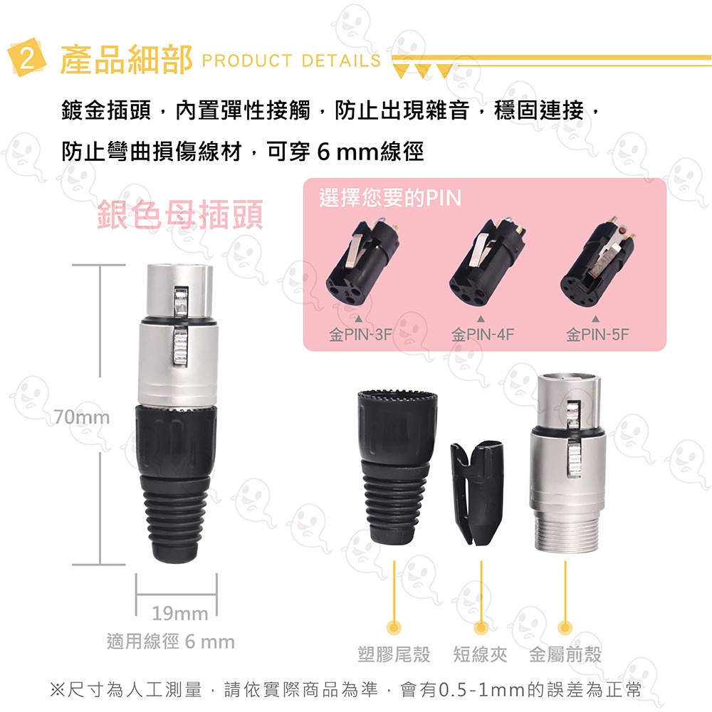 【魔音傳腦】 Stander 卡儂頭 XLR 公插頭 母插頭 插頭 3PIN 黑色 銀色 金PIN-細節圖7