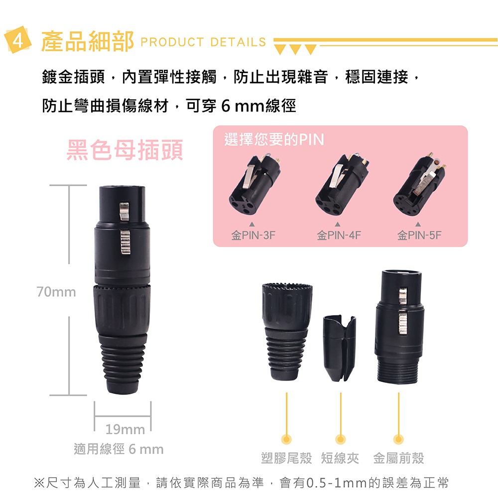 【魔音傳腦】 Stander 卡儂頭 XLR 公插頭 母插頭 插頭 3PIN 黑色 銀色 金PIN-細節圖9