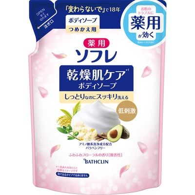 ζั͡✿百玖香✿【台灣現貨+發票】日本 巴斯克林 BATHCLIN 舒芙蕾 SOFRE 草本滋潤保濕沐浴乳 乾燥肌用-細節圖2