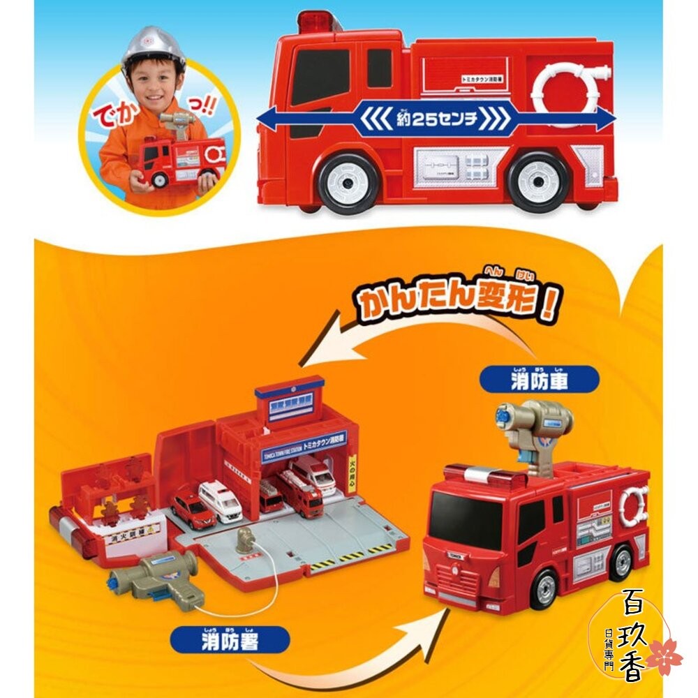 公司貨 Tomica 變形消防局 警察運輸車組 可收納小汽車 不需電池 多美小汽車 TOMY-細節圖5