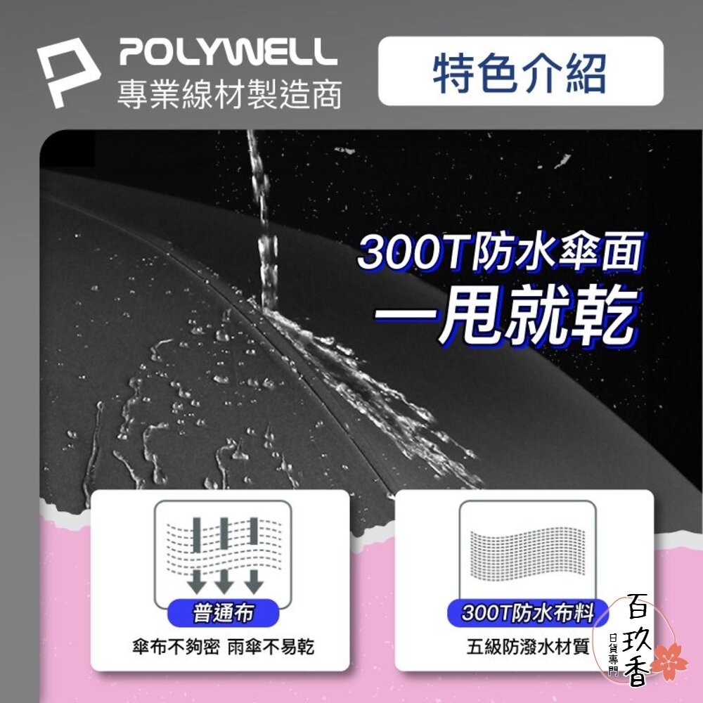 POLYWELL 自動反向 折疊傘 雨傘 大傘面 防水傘布 一鍵開收 夜間安全反光環 寶利威爾-細節圖5