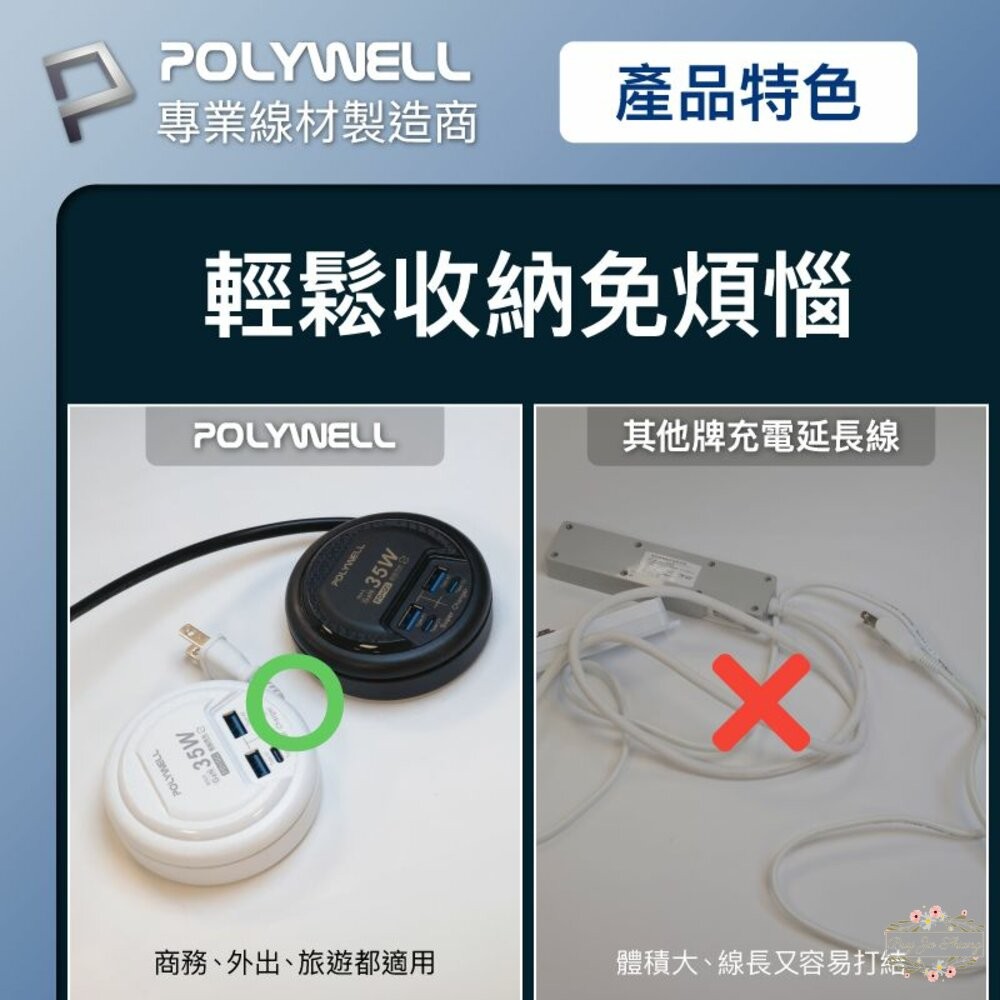 ζั͡✿百玖香✿POLYWELL 35W收納式電源線快充頭 4孔 寶利威爾 USB Type-C BSMI-細節圖5