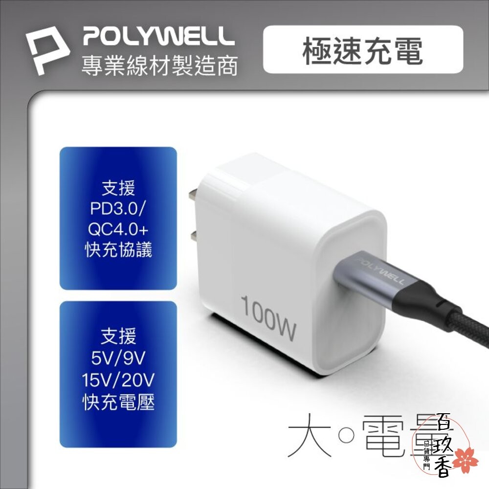POLYWELL USB3.1 3.2 Gen2 10G 100W Type-C 5A 高速傳輸 充電線 寶利威爾-細節圖3