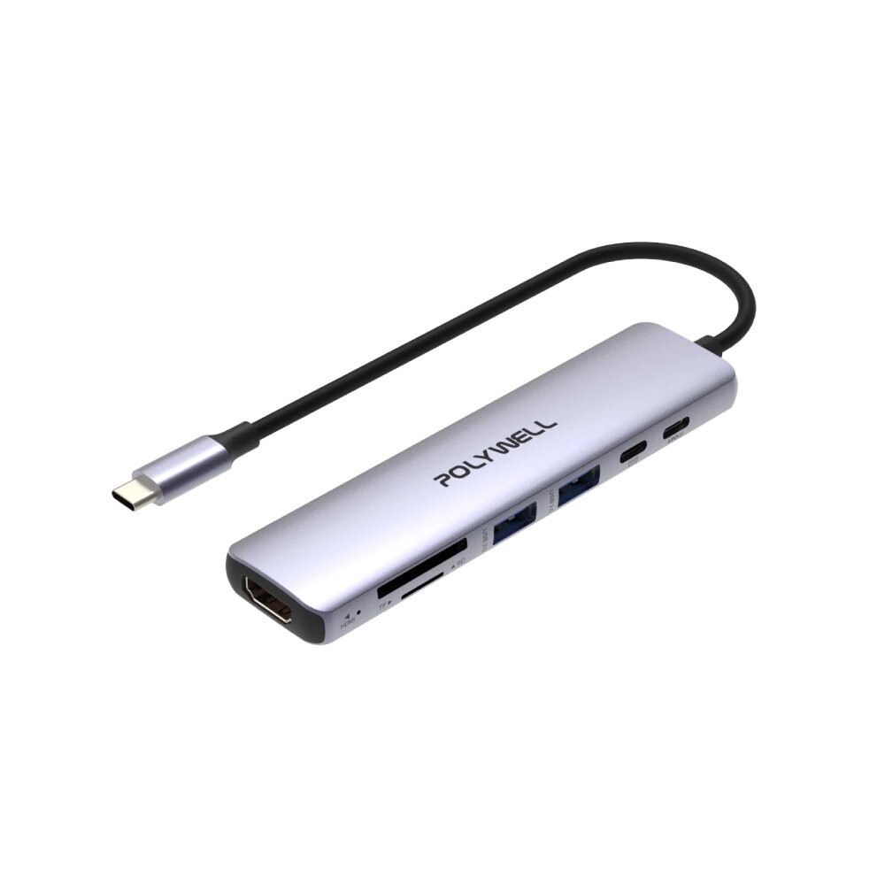 POLYWELL Type-C 七合一 集線器 讀卡機 HUB 100W PD快充 5G HDMI SD TF 寶利威爾-規格圖10