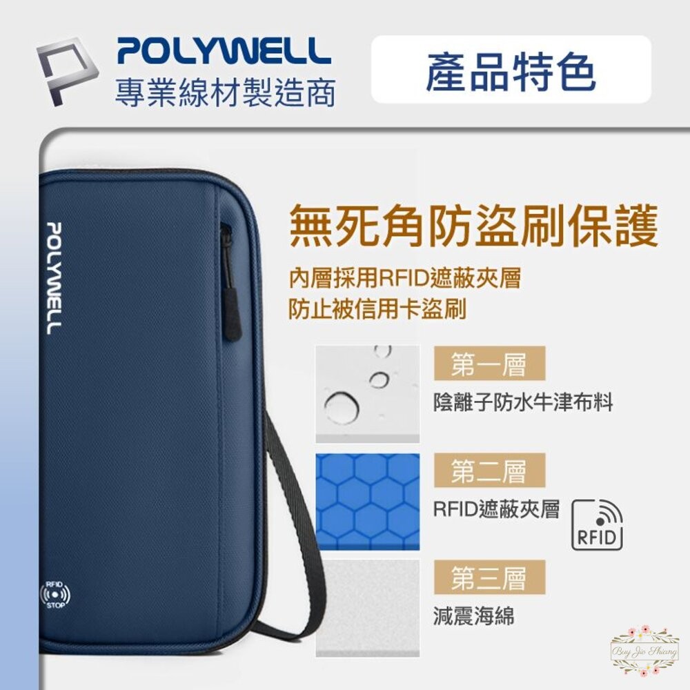POLYWELL 護照 信用卡 旅行收納包 RFID防護層 收納袋 旅遊 出差 寶利威爾-細節圖2
