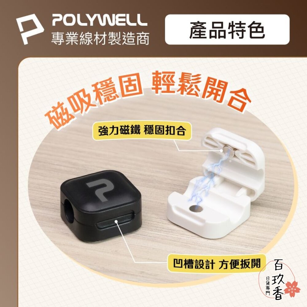 POLYWELL 磁吸式 理線固定器 電線固定器 理線器 可黏貼固定 適用7mm內充電線 傳輸線 寶利威爾-細節圖5