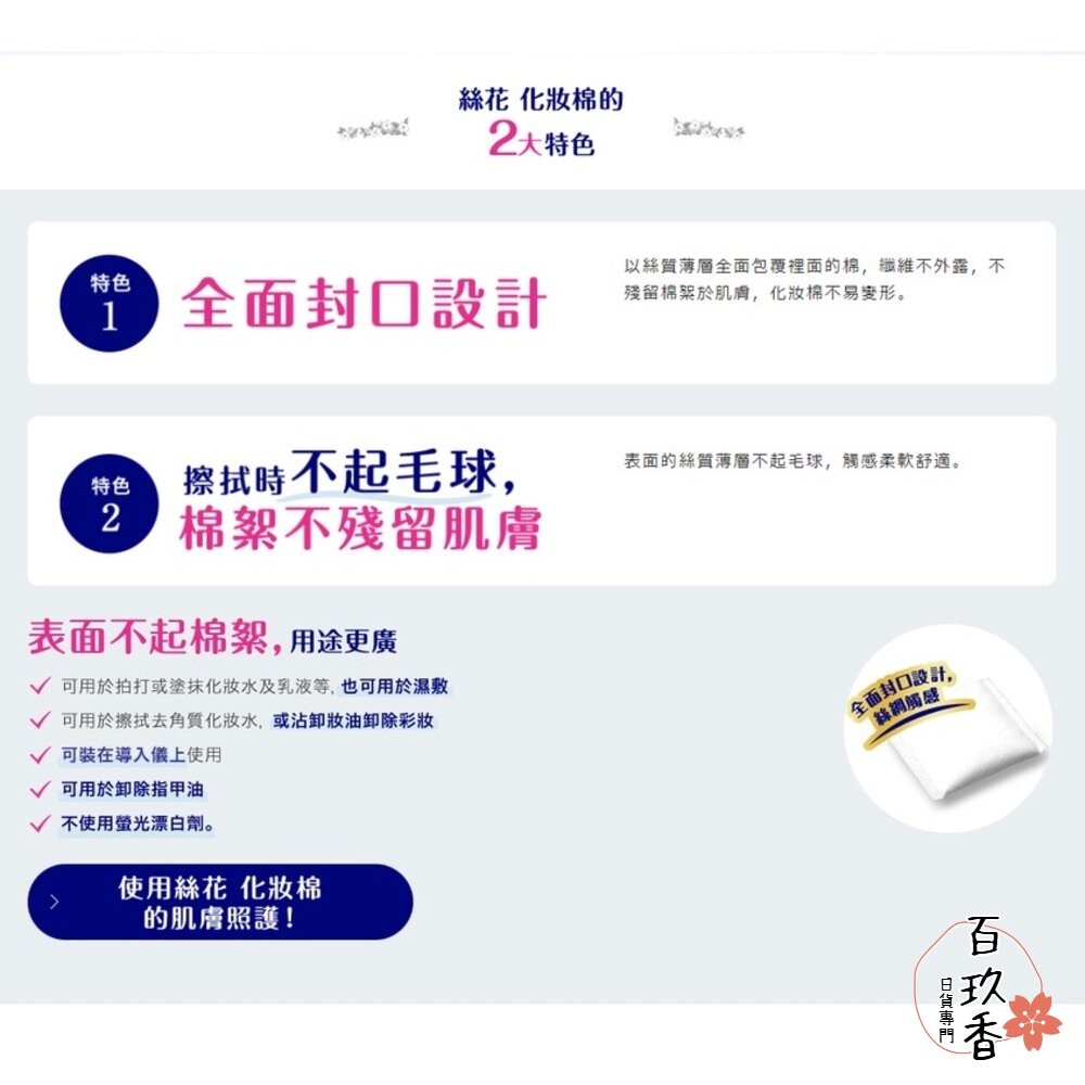 日本境內版原裝 Silcot 絲花化妝棉 1/2 輕柔 不起毛球 不留綿絮 UNICHARM-細節圖7