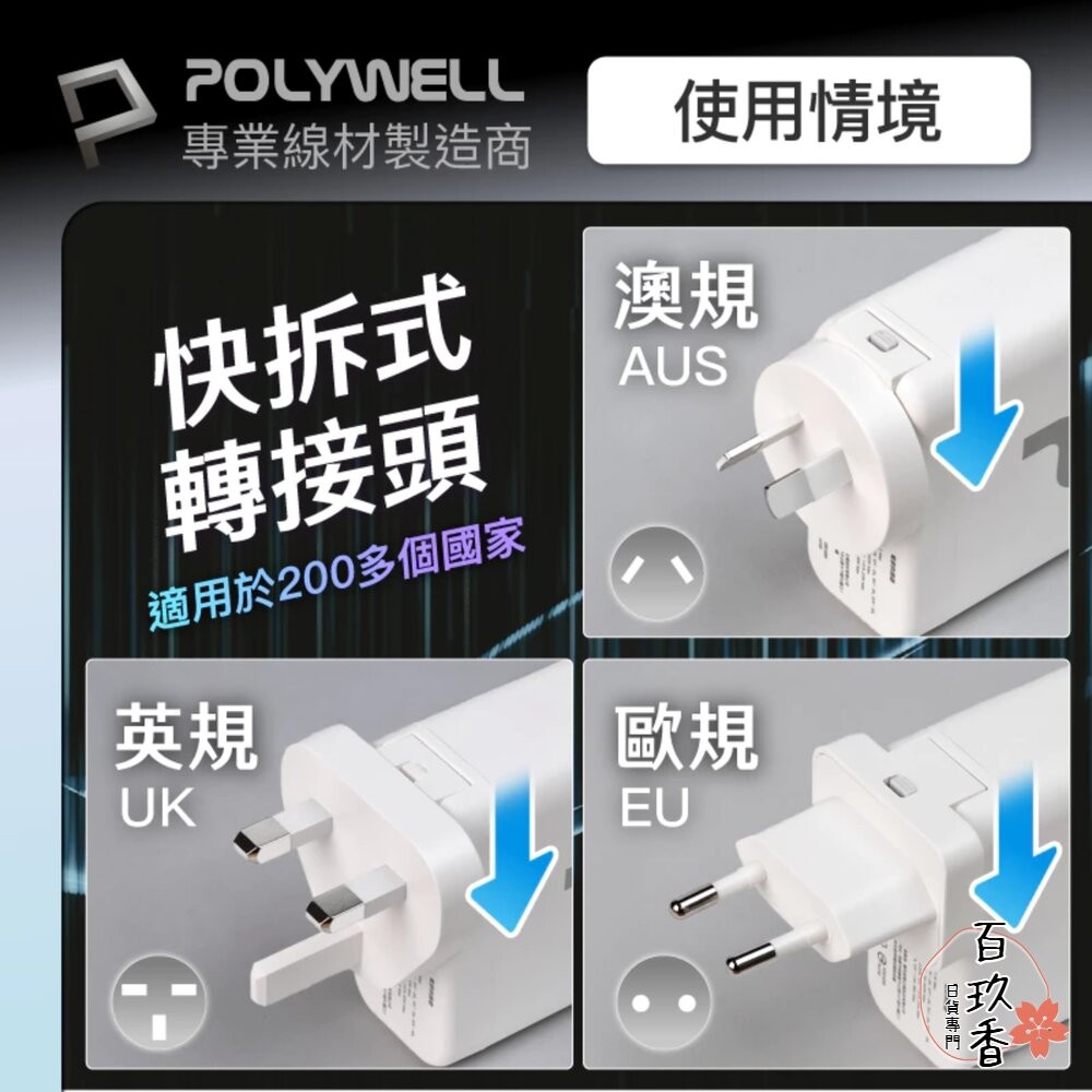 POLYWELL 140W 電源供應器 多國轉接頭 Type-C USB-A 快充線 可充筆電 BSMI-細節圖4
