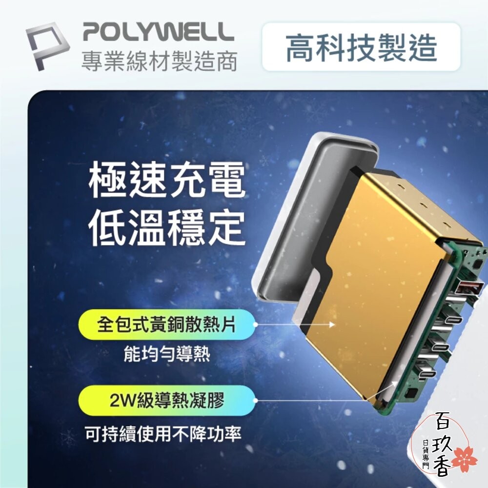 POLYWELL 100W 電源供應器 多國轉接 快充線 Type-C USB-A 可充筆電 BSMI-細節圖6