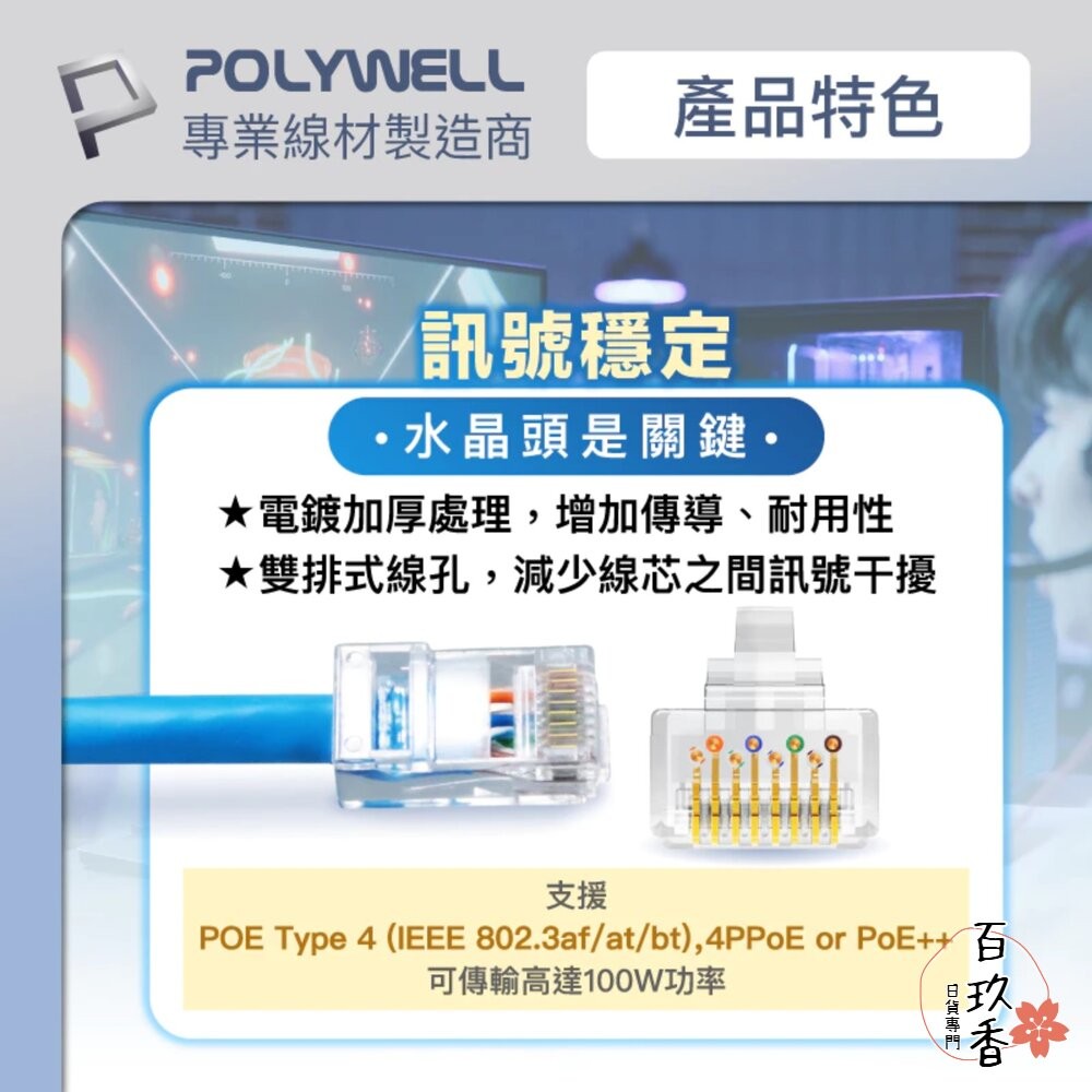 POLYWELL 大包裝100入 CAT6 組裝式 網路線 水晶頭 26-23AWG 六類線徑 厚金端子 福祿克-細節圖6