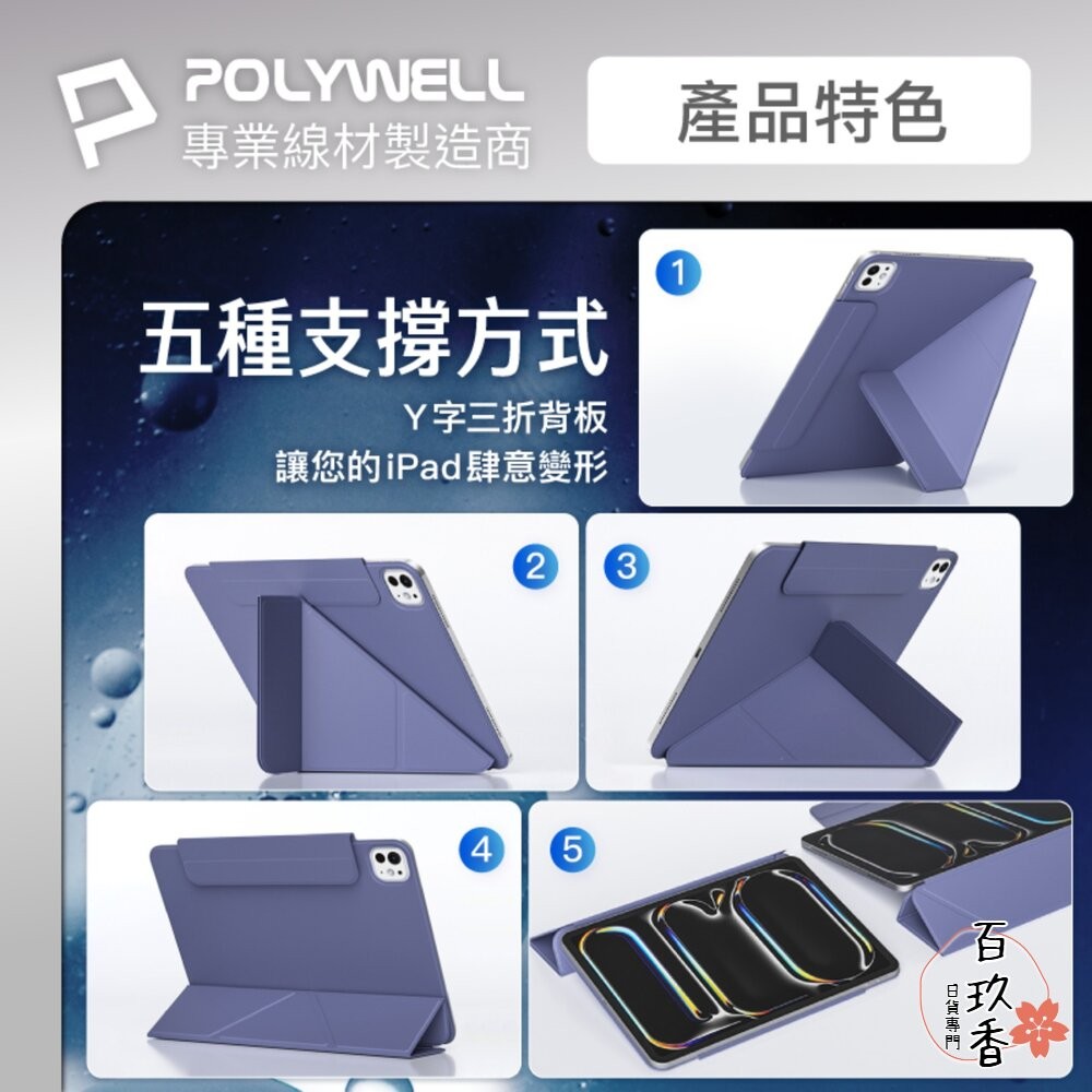 POLYWELL 磁吸 快拆式 iPad 保護殼 磁吸搭扣 隱形筆槽 Y字 三折 無邊框 分離式 雙面夾-細節圖8