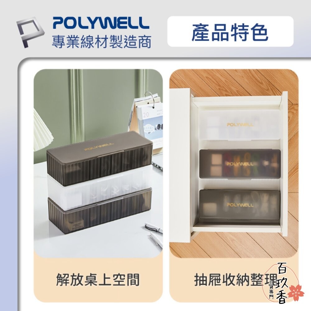 POLYWELL 3C線材 7格 收納盒 PP塑膠材質 卡扣上蓋 充電線 充電器 飾品 文具 小零件收納-細節圖6