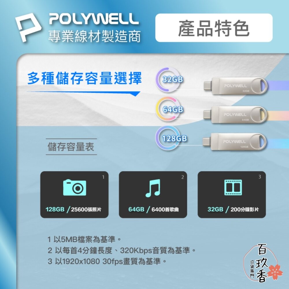 POLYWELL USB3.0+Type-C 雙介面 隨身碟 32G 64G 128G 鋅合金外殼 寶利威爾-細節圖8