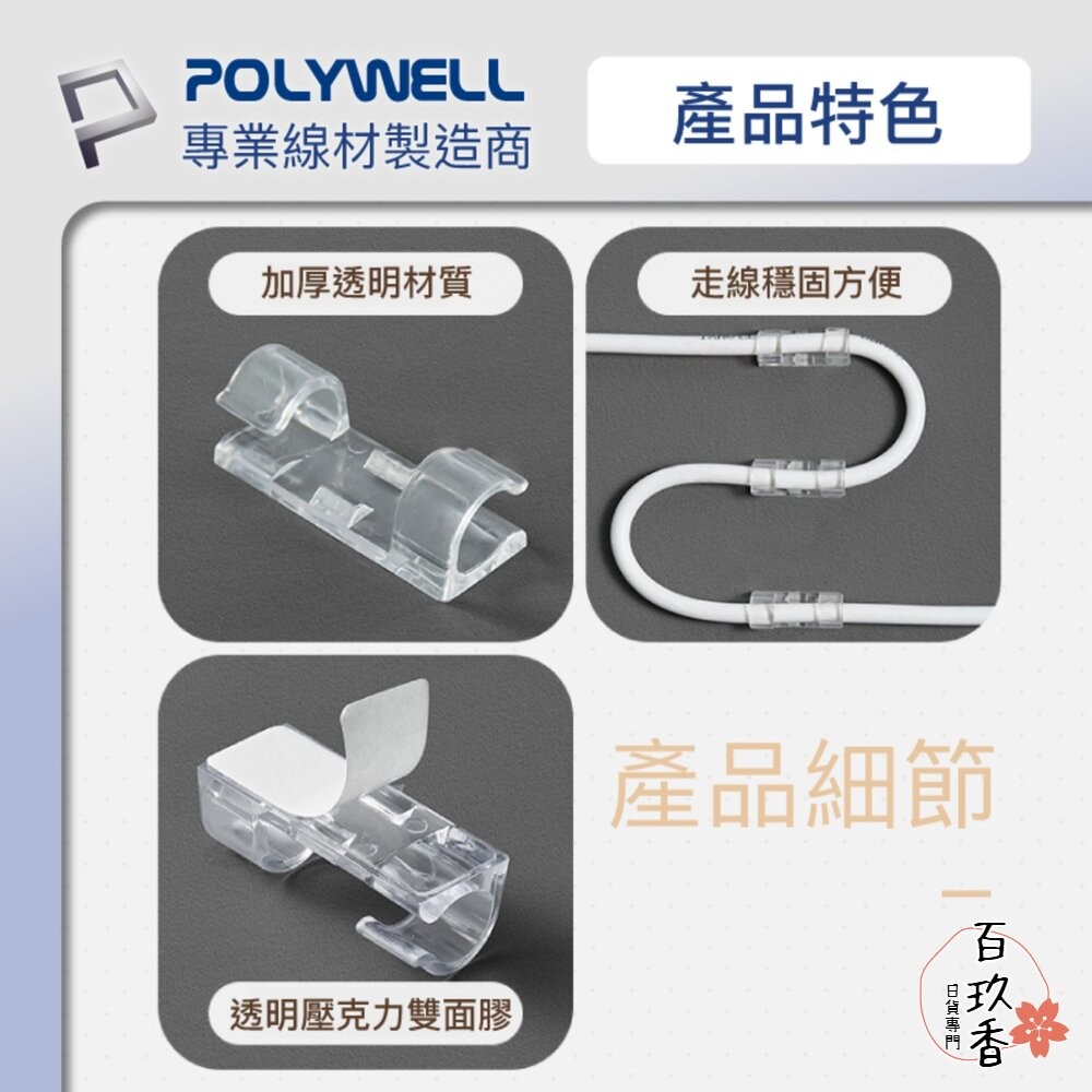 POLYWELL 黏貼式 理線器 S型 扣入式 電線固定 20入 三種尺寸 適用不同粗細充電線 傳輸線-細節圖8