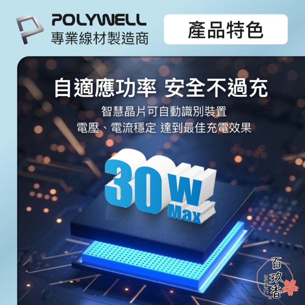 POLYWELL 三孔 PD 數顯 快充頭 30W 充電頭 充電器 豆腐頭 適用蘋果 iPhone 寶利威爾-細節圖6