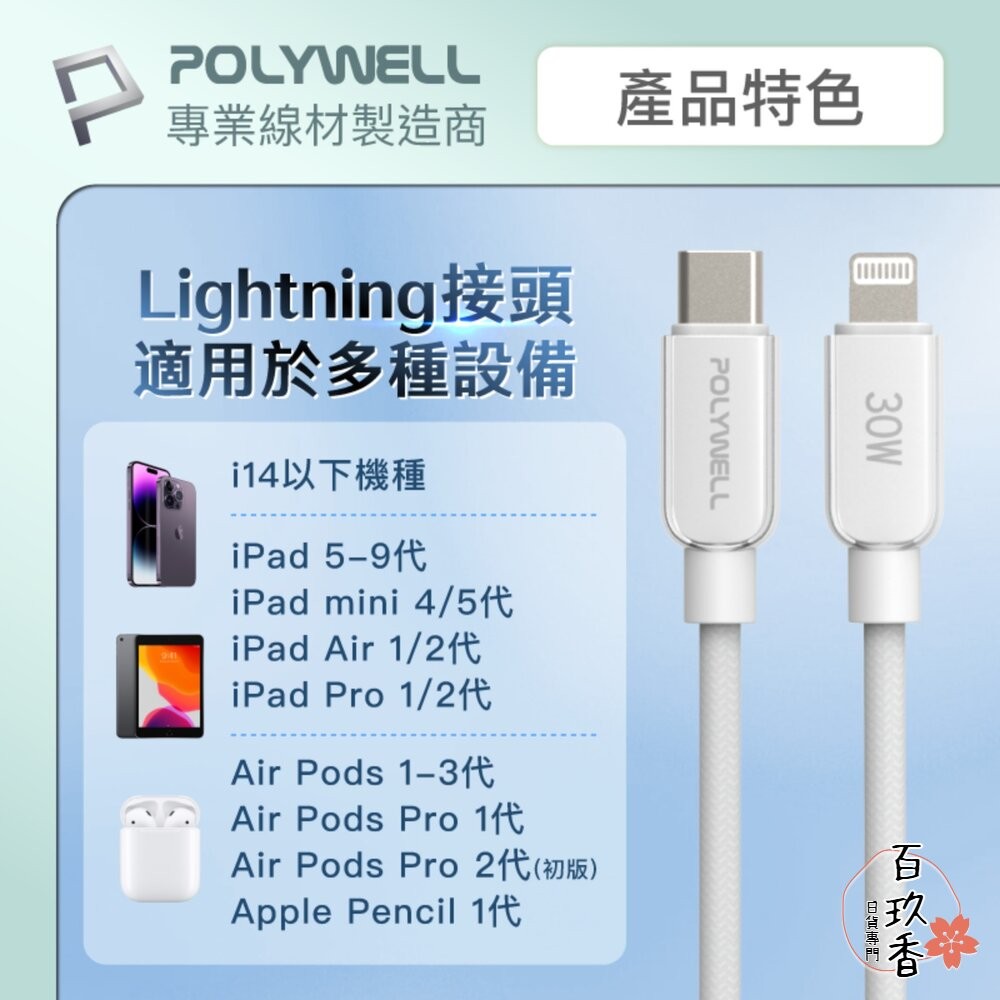 POLYWELL Type-C Lightning 水晶 編織 快充線 充電線 寶利威爾 30W 適用蘋果 iphone-細節圖4