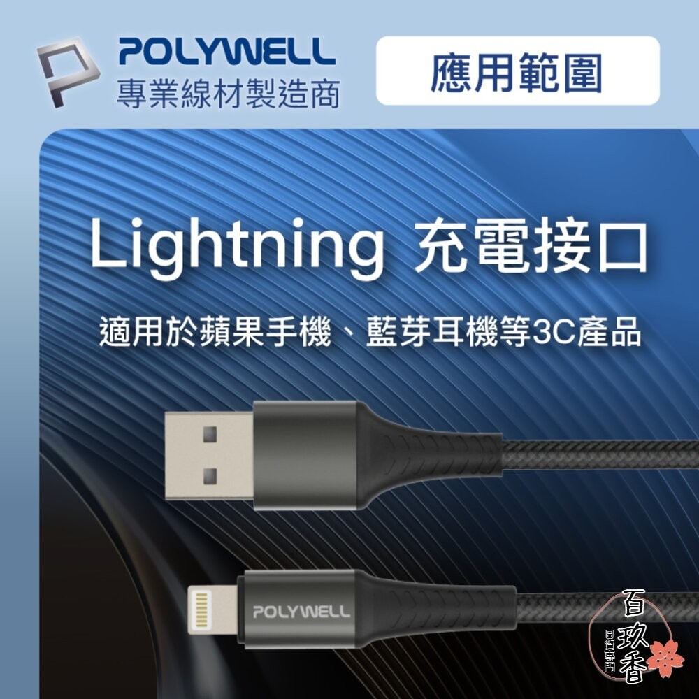 POLYWELL USB-A Lightning 編織 快充線 充電線 寶利威爾 20W 適用蘋果 iphone-細節圖3