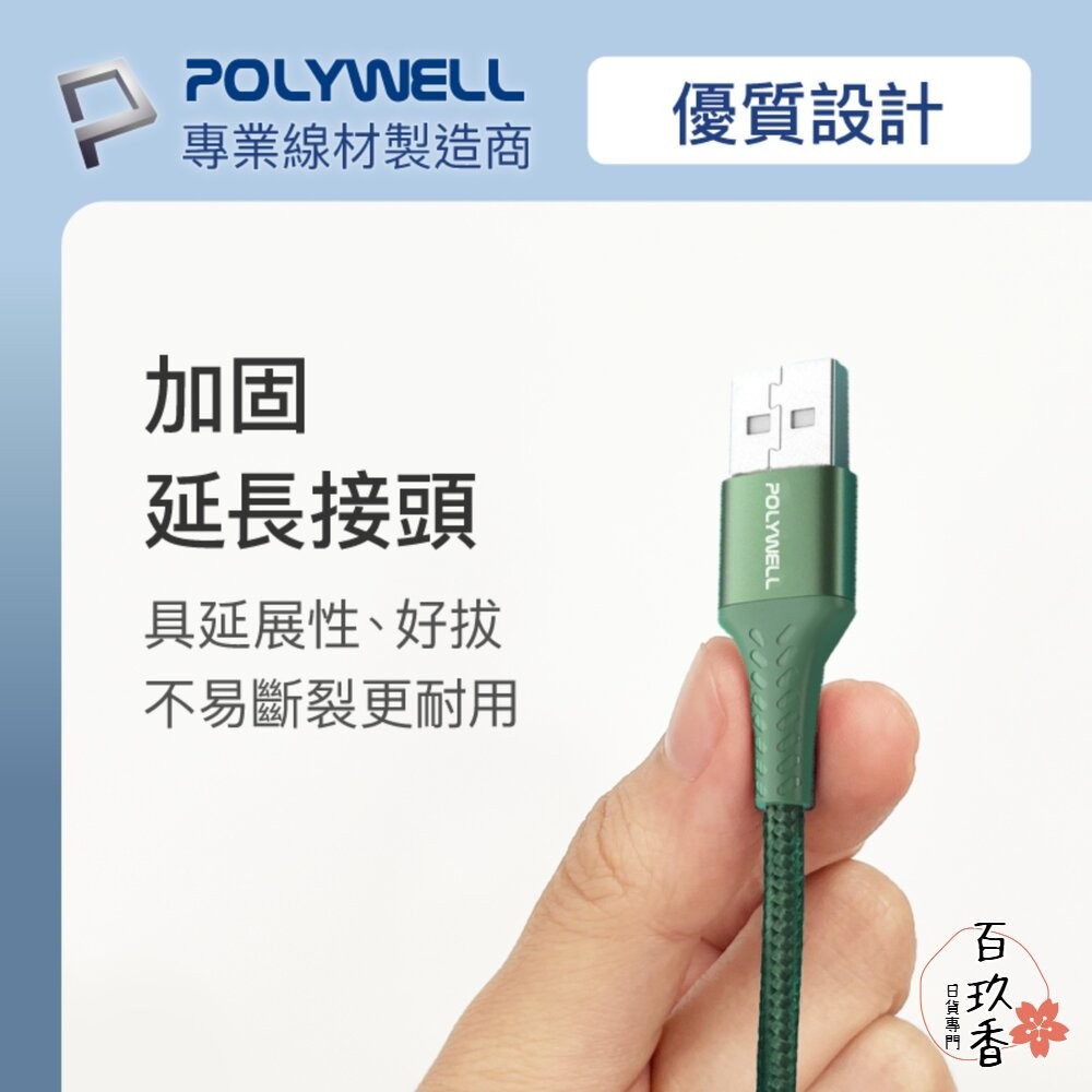 POLYWELL USB-A Lightning 編織 快充線 充電線 寶利威爾 20W 適用蘋果 iphone-細節圖5