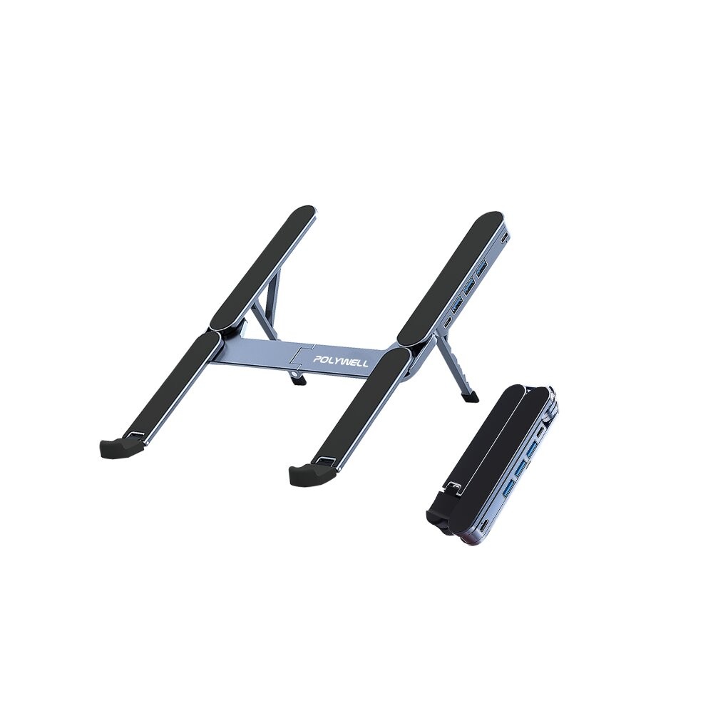 鋁合金集線器筆電支架-灰色