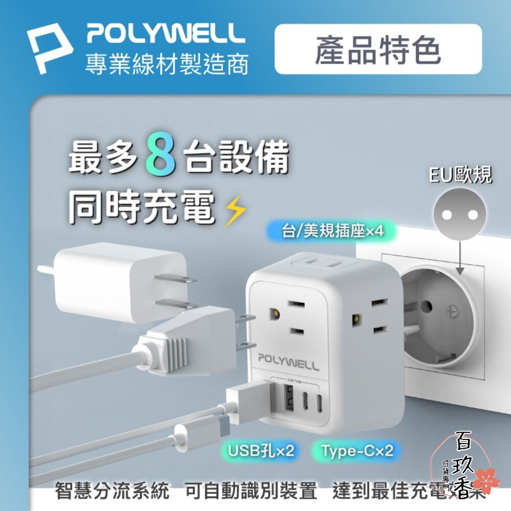 POLYWELL 歐規 旅行 轉接頭 Type-C USB 充電頭 充電器 附收納包 寶利威爾-細節圖4