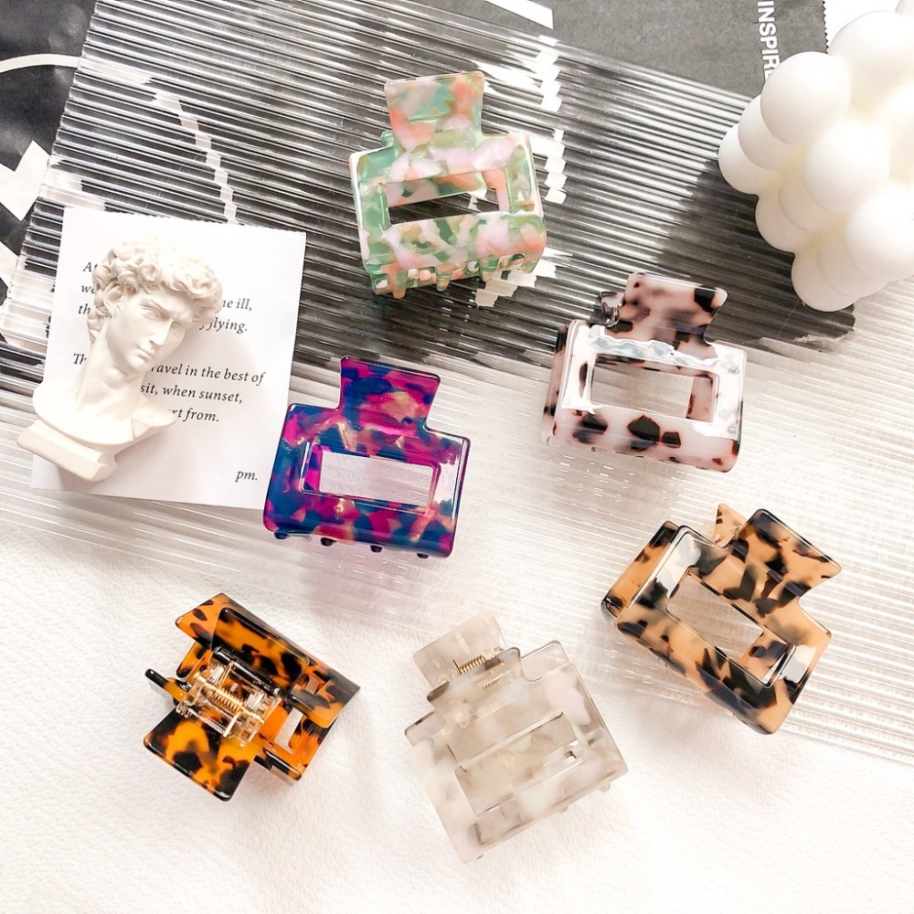 發票+台灣現貨天天寄【粉紅菲菲】韓版醋酸抓夾簡約鏤空小號髮夾少女髮抓復古玳瑁色馬尾髮夾鯊魚夾（A001）38-0232-細節圖3