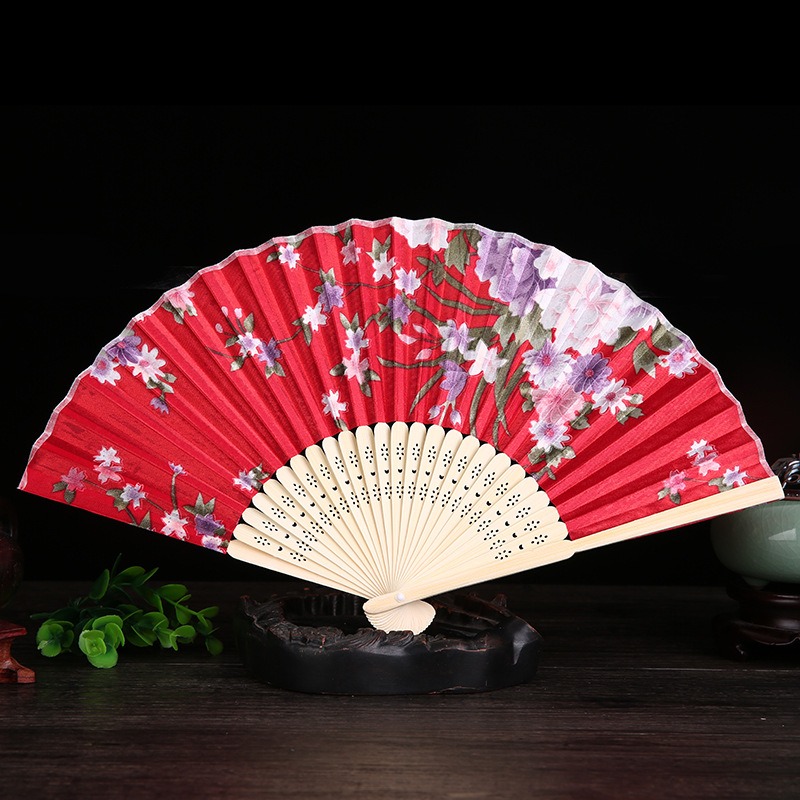 發票+台灣現貨天天寄【粉紅菲菲】竹骨中國風工藝品女扇復古綢布扇日式和風折扇 扇子（7425-62）35-0260-細節圖8