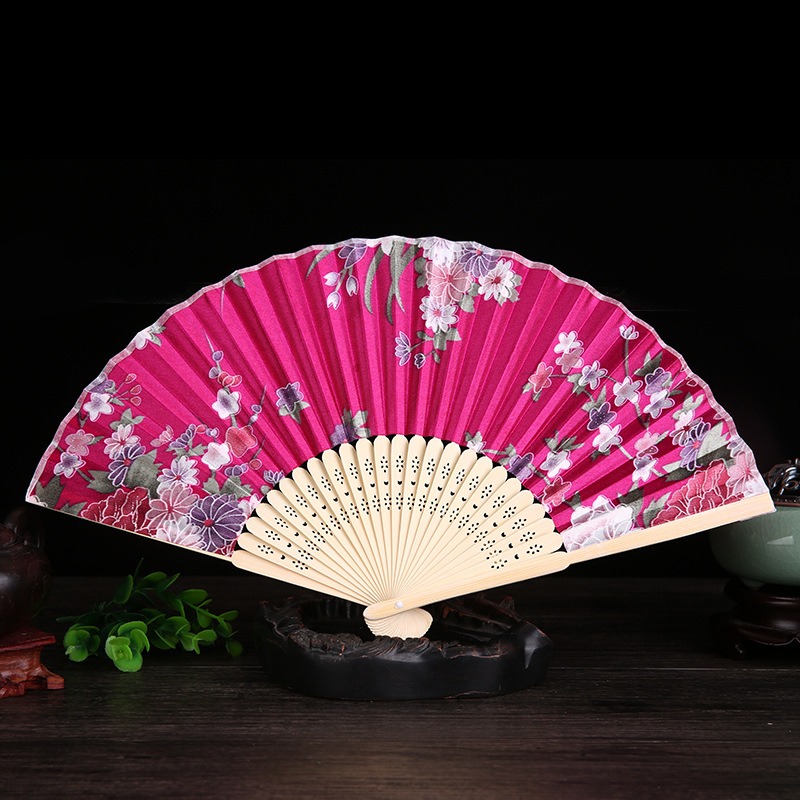 發票+台灣現貨天天寄【粉紅菲菲】竹骨中國風工藝品女扇復古綢布扇日式和風折扇 扇子（7425-62）35-0260-細節圖9