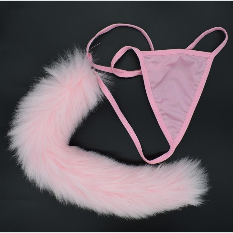 台灣現貨天天寄【粉紅菲菲】狐狸尾巴内褲 狗尾巴兔毛球尾巴 穿戴內褲 角色扮演 狐狸精 內褲 丁字褲 18-0013-細節圖6
