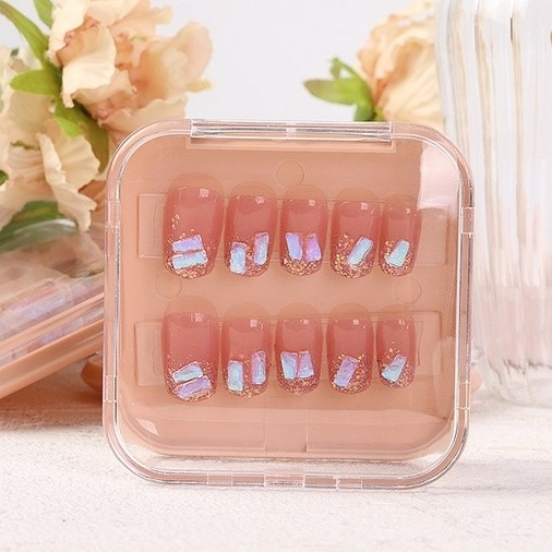 發票+台灣現貨天天寄【粉紅菲菲】手工穿戴甲收納盒 透明蓋粉色底亞克力甲片穿戴甲包裝盒子（B065-1）16-1298-細節圖6