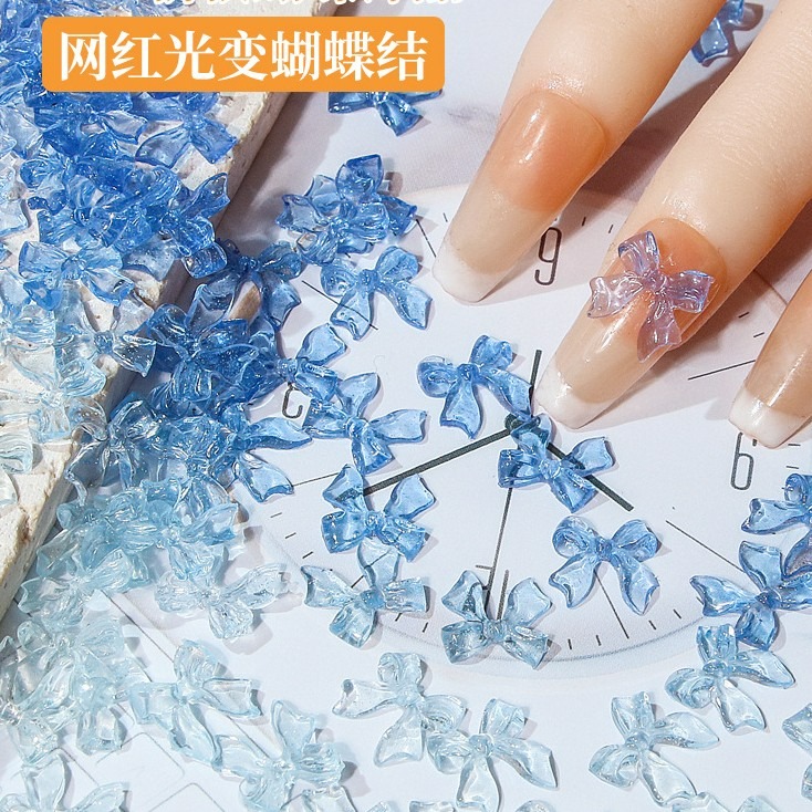 發票+台灣現貨天天寄【粉紅菲菲】日系美甲光變愛心冰透清新鑽飾品桃心裸色 蝴蝶結黑白指甲裝飾貼 16-1307、1406-細節圖4