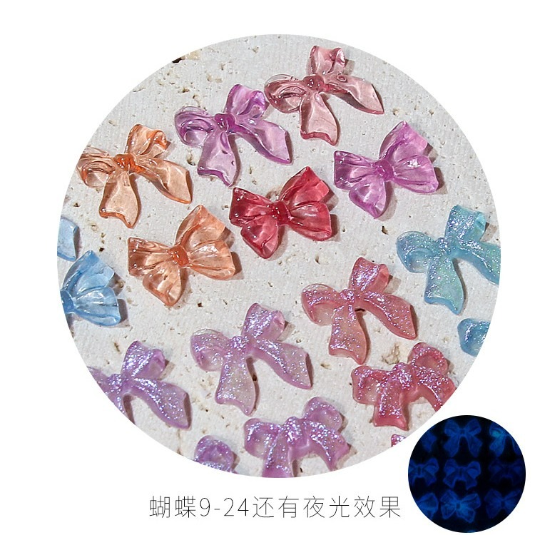 發票+台灣現貨天天寄【粉紅菲菲】日系美甲光變愛心冰透清新鑽飾品桃心裸色 蝴蝶結黑白指甲裝飾貼 16-1307、1406-細節圖5