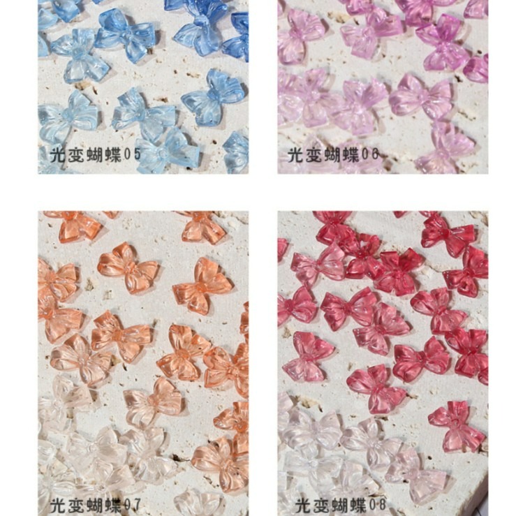 發票+台灣現貨天天寄【粉紅菲菲】日系美甲光變愛心冰透清新鑽飾品桃心裸色 蝴蝶結黑白指甲裝飾貼 16-1307、1406-細節圖7