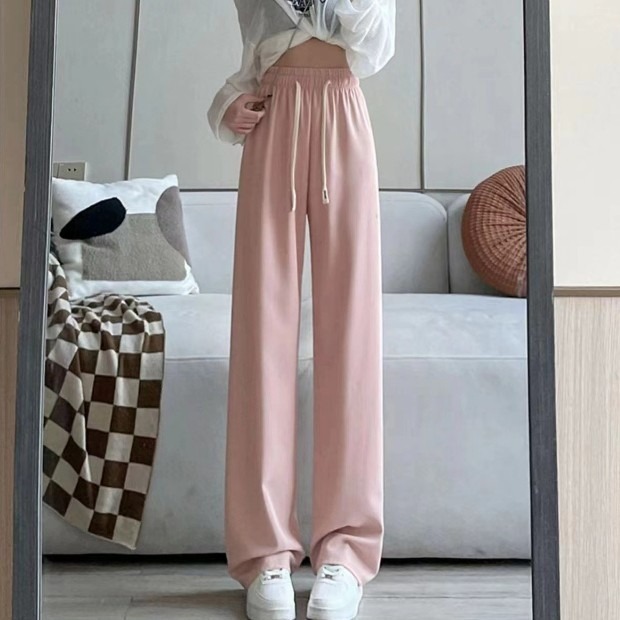 發票+台灣現貨天天寄【粉紅菲菲】馬卡龍雪紡窄版西裝闊腿褲 顯瘦小個子冰絲拖地直筒休閒長褲女 19-0264-細節圖2