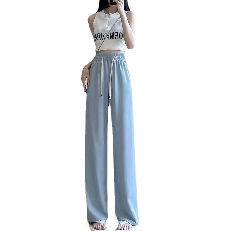 發票+台灣現貨天天寄【粉紅菲菲】馬卡龍雪紡窄版西裝闊腿褲 顯瘦小個子冰絲拖地直筒休閒長褲女 19-0264-細節圖5