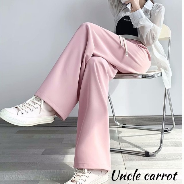 發票+台灣現貨天天寄【粉紅菲菲】馬卡龍雪紡窄版西裝闊腿褲 顯瘦小個子冰絲拖地直筒休閒長褲女 19-0264-細節圖6