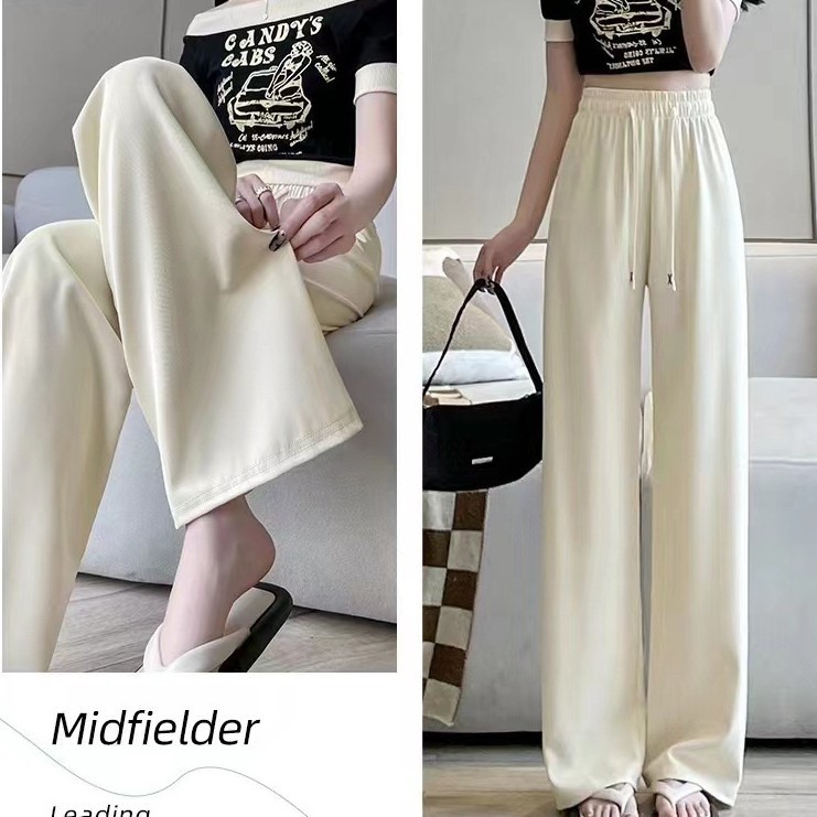 發票+台灣現貨天天寄【粉紅菲菲】馬卡龍雪紡窄版西裝闊腿褲 顯瘦小個子冰絲拖地直筒休閒長褲女 19-0264-細節圖7