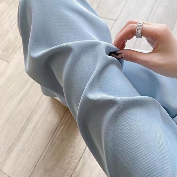 發票+台灣現貨天天寄【粉紅菲菲】馬卡龍雪紡窄版西裝闊腿褲 顯瘦小個子冰絲拖地直筒休閒長褲女 19-0264-細節圖8