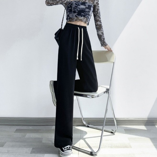 發票+台灣現貨天天寄【粉紅菲菲】馬卡龍雪紡窄版西裝闊腿褲 顯瘦小個子冰絲拖地直筒休閒長褲女 19-0264-細節圖9